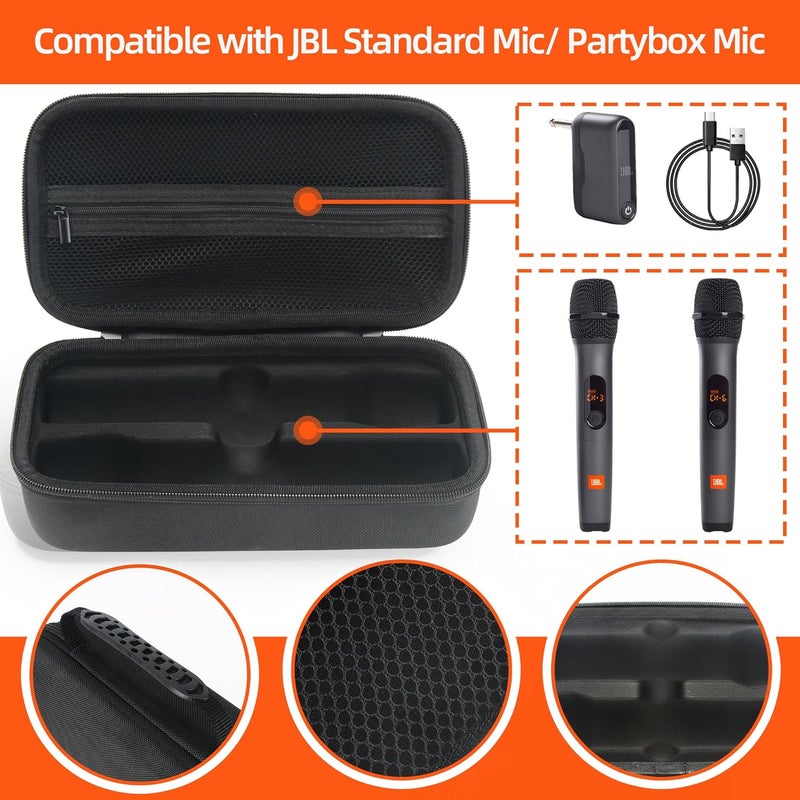 Guganas حقيبة حمل ميكروفون لاسلكي متوافقة مع نظام ميكروفون JBL المزدوج | حقيبة تخزين محمولة للميكروفونات المحمولة، المستقبلات، المحولات وبطاريات AA | لمناسبات الغناء الكاريوكي وحفلات الصندوق - Image 2